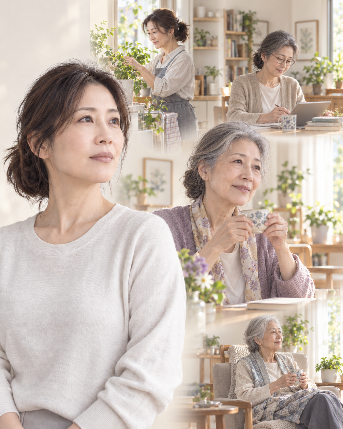 自分の時間と暮らしを守りながら年齢を重ねる女性の未来イメージ
